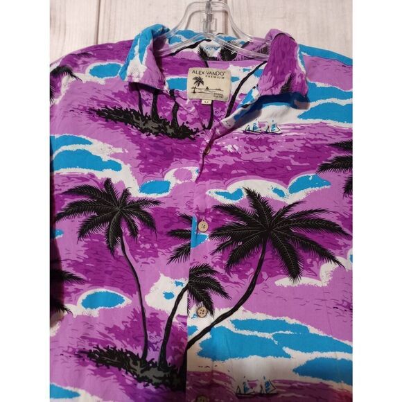 Alex Vando Shirt Men's Medium Purple Hawaiian Button Front - Picture 3 of 7